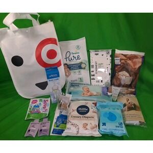 Target Bullseye Reusable Tote Bag With Baby Registry Samples - 14 Items Total